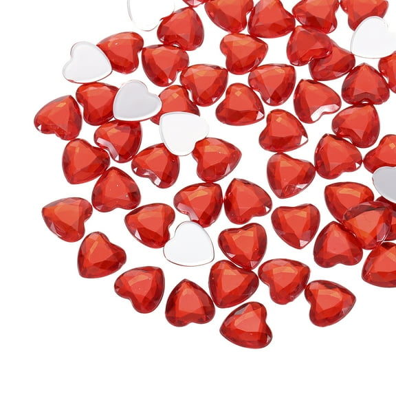 60 Pcs Acrylic Heart Rhinestone 12mm Flat Back Plastic Gems Jewelry Stickers for Craft Bead, Deep Red
