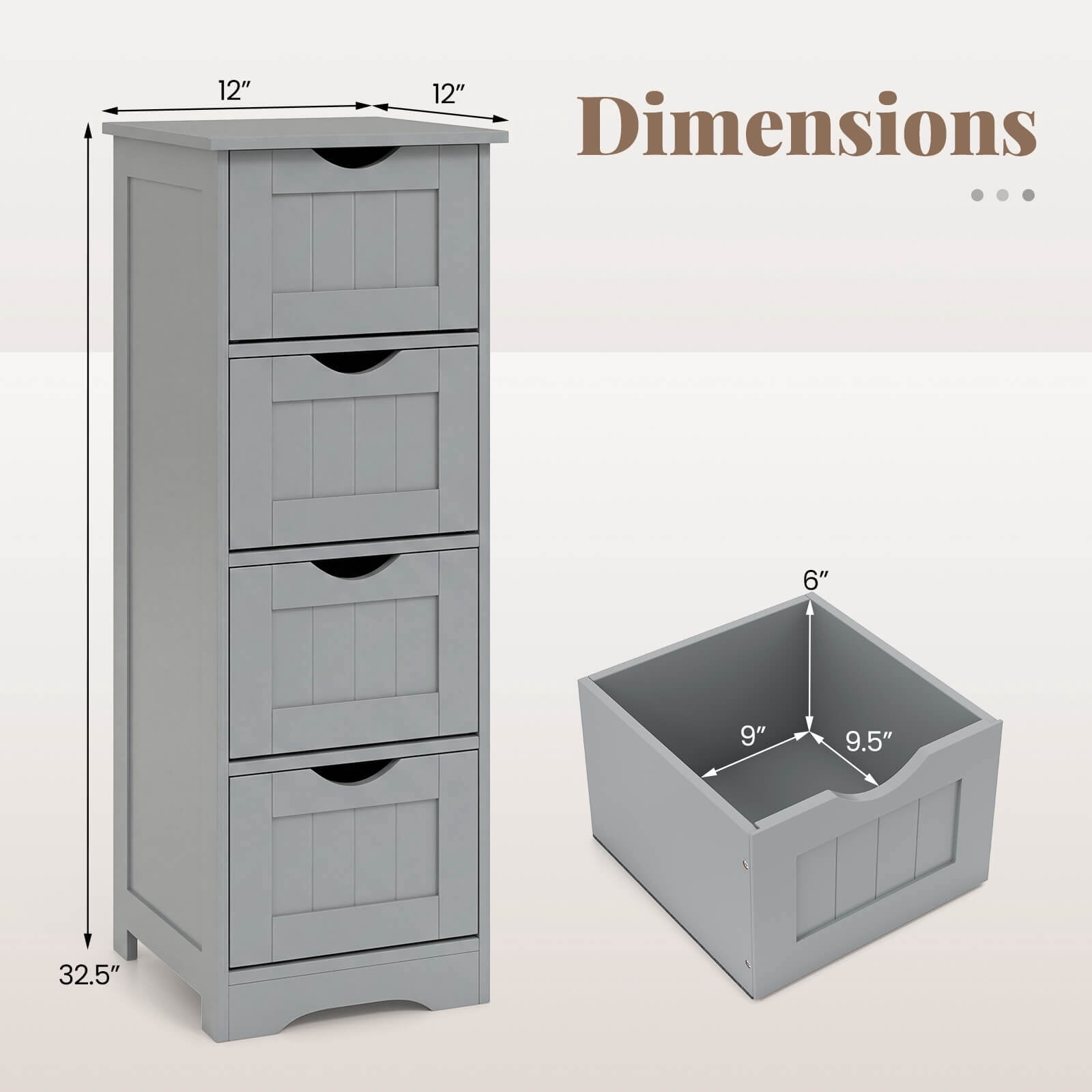 Costway 32.5'' Bathroom Floor Cabinet with Anti-tipping Device Freestanding Towel Cabinet Gray