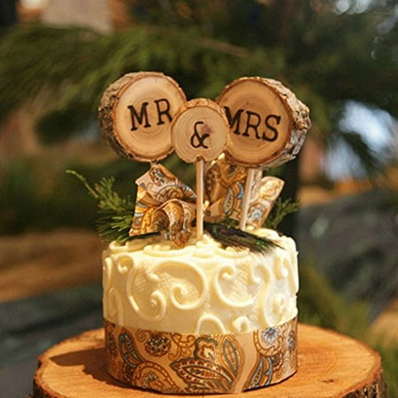 Coolmade Mr & Mrs Cake Toppers Rustic Wedding Wood Decorations Mariage Wedding Cake Topper Pick (Best Wedding Cake Toppers)