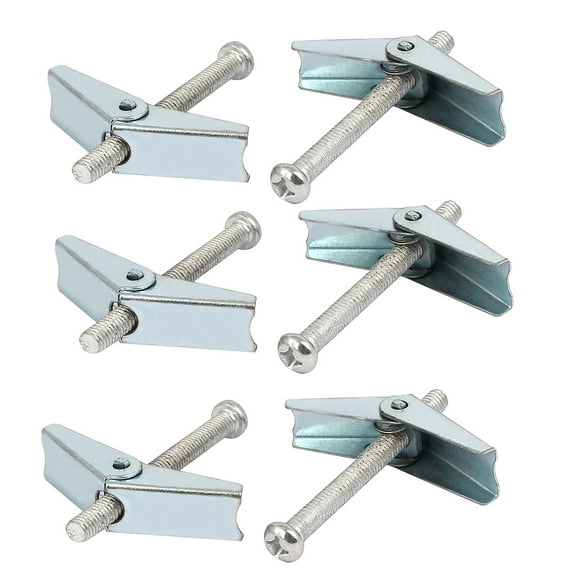 Unique Bargains M6 x 60mm Male Thread Spring Loaded Hollow Wall Round Head Toggle Bolt 6pcs