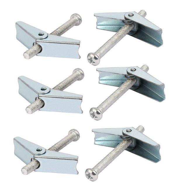 Unique Bargains M6 x 60mm Male Thread Spring Loaded Hollow Wall Round Head Toggle Bolt 6pcs