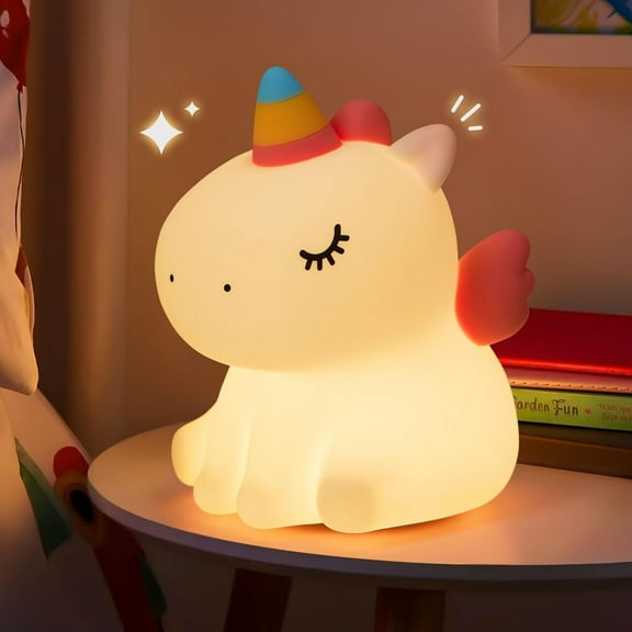 lovely Night Light for Kids Bedroom, 3 Lightness Auto-Off LED Rechargeable Silicone Squishy Tap Control Beside Lamp Nursery Animal Light for Baby, Toddler, Girls and Boys