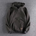 thumbnail image 6 of comerut Men Autumn Winter Hoodie Zipper Decor Hooded Thickened Long Sleeve Loose Pullover Elastic Cuff Warm Big Pocket Mid Length Streetwear Simple Style Men Hoodie, 6 of 7