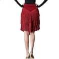 thumbnail image 3 of Mambo Paso Doble Quickstep Dance Routine Skirt Fringe Split Burgundy, 3 of 5