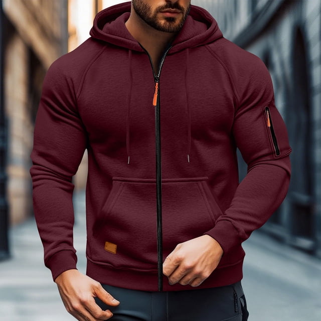 Ceisia Men's Oversize Hooded Full-Zip Color-Accent Fleece Hooded Jacket Gift
