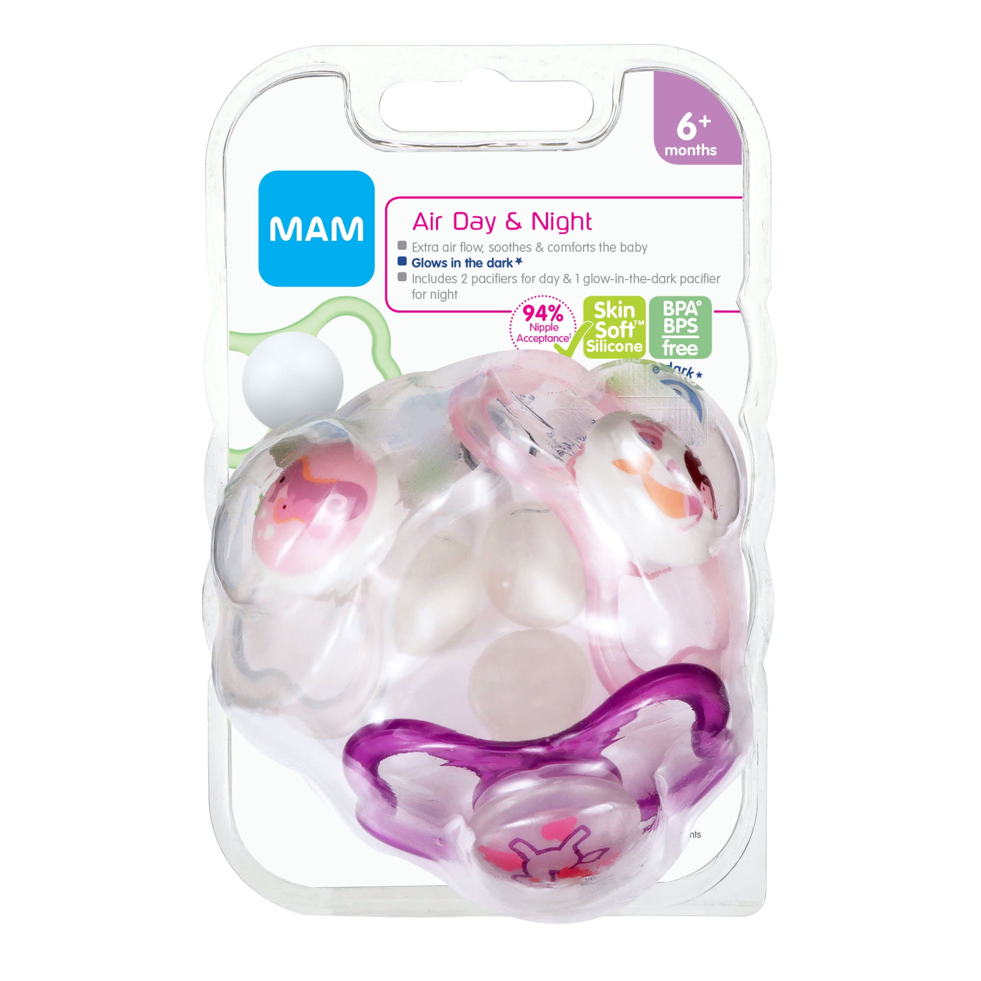 Mam Air Day & Night Pacifier 6-16 Months - Girl - 3pk
