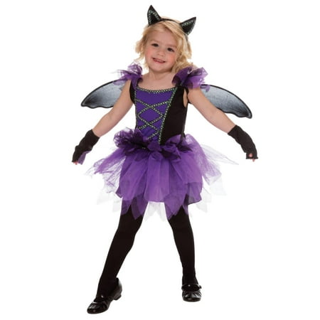 Toddler Girls Purple Bat Fairy Costume with Dress Wings Headband & Tights