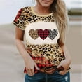 thumbnail image 2 of Jewelreauty Women's Valentine's Day Short Sleeve Shirts Graphic Leopard Pullover Tops Plus Size S-6XL Casual Tee Blouses (4XL, Brown-H), 2 of 7