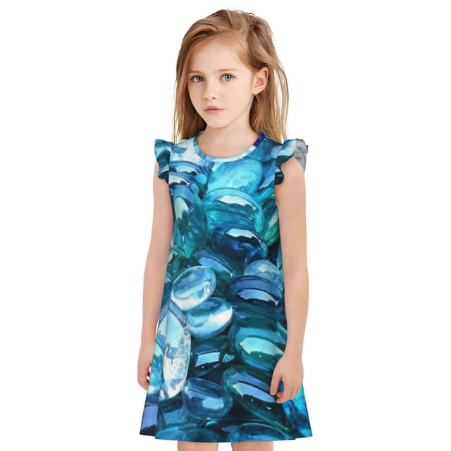 Balery Blue Kyanite Camisón de princesa para niñas, pijama de algodón con mangas abullonadas, suave y bonito.-XX-Large