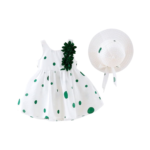 Odeerbi Baby Girl Clothes Girls Dresses Toddler Kids Cute Summer Flowers Polka Dots Print Sleeveless Dress Skirt Hat Suit
