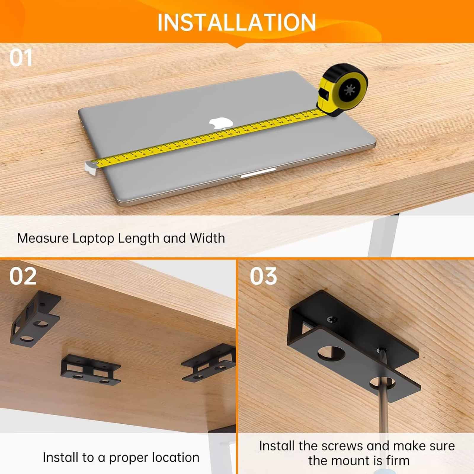 Mounting Brackets Under Desk Laptop Mount Bracket Durable Metal Notebook Storage Holder Save Desk Space for Office Home Silver 3 Pack
