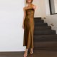 thumbnail image 4 of Vestido Vestido ajustado para mujer con hombros descubiertos, cuello oblicuo, sin espalda, color sólido, traje de vacaciones Cgtredaw Marrón T XL para Mujer, 4 of 5