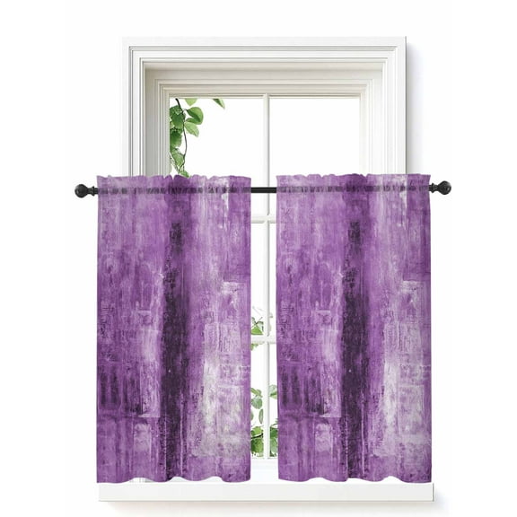 Purple Tier Curtains 45 Inch Length,Sheer Curtains for Bedroom Living Room,Retro Oil Painting Modern Abstract Art Aesthetics Rod Pocket Voile Drapes Kitchen Curtains Small Window 27.5"x45" 2 Panels