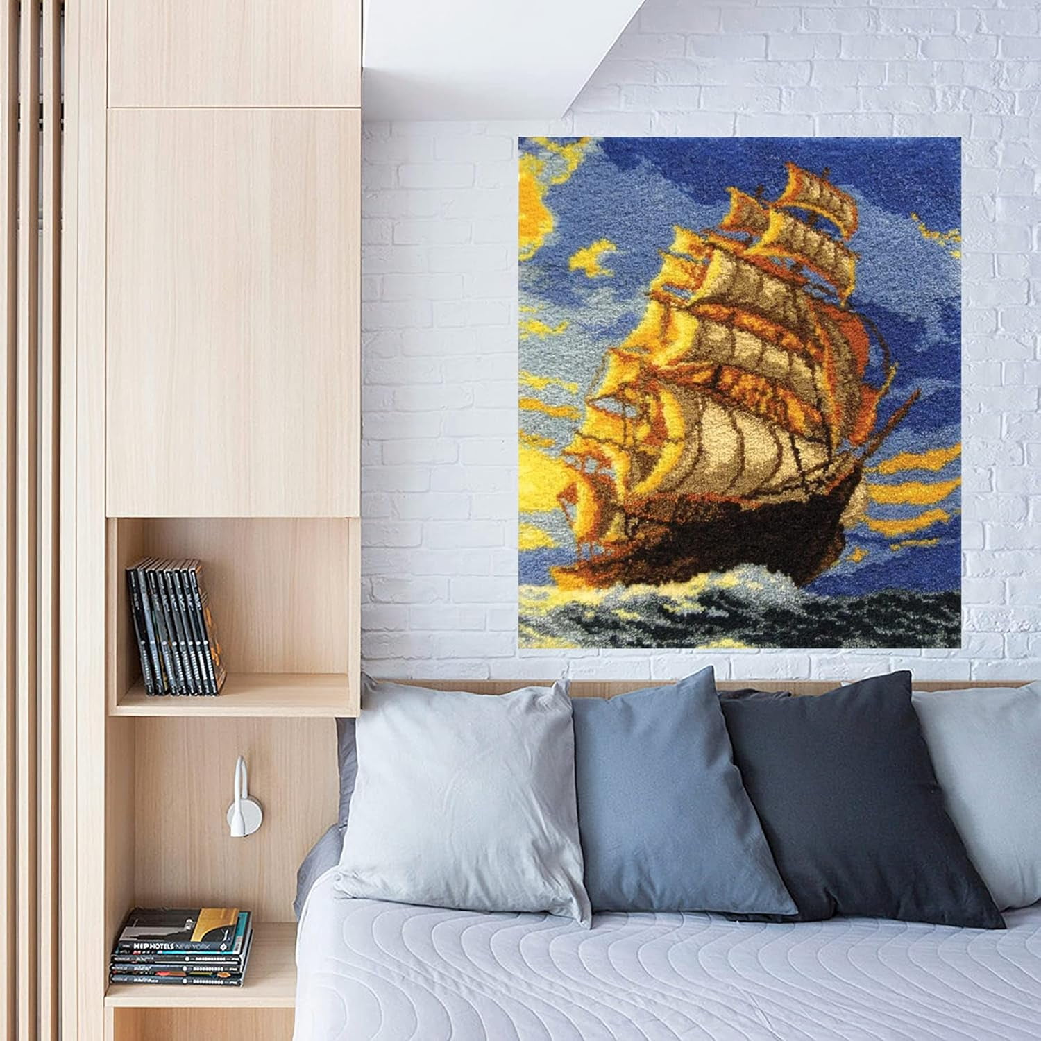 Latch Hook Kits Rug, 3D Pattern Canvas Crochet Needlework Crafts Floor DIY Latch Kits for Adults/Kids(Smooth Sailing, 62*42CM)