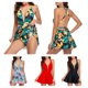 thumbnail image 1 of Traje de baño de una pieza para mujer con estampado floral y diseño cruzado en la espalda, escote profundo en V y amarillo vibrante, talla XL., 1 of 6