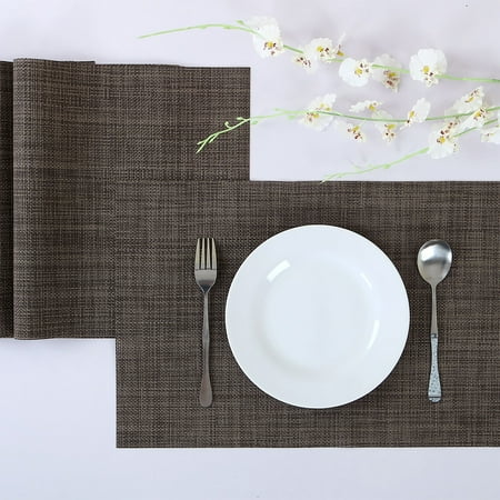 Christmas Placemats Sale Heat Resistant Non-skid Removable PVC Table Woven Placemats Brown 4pcs for Christmas ()