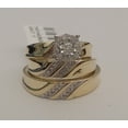 thumbnail image 2 of TAAPSEE JEWELS Yellow Gold FinishHis Her Mens Woman CZ Flower Wedding Ring Bands Trio Bridal Set, 2 of 6