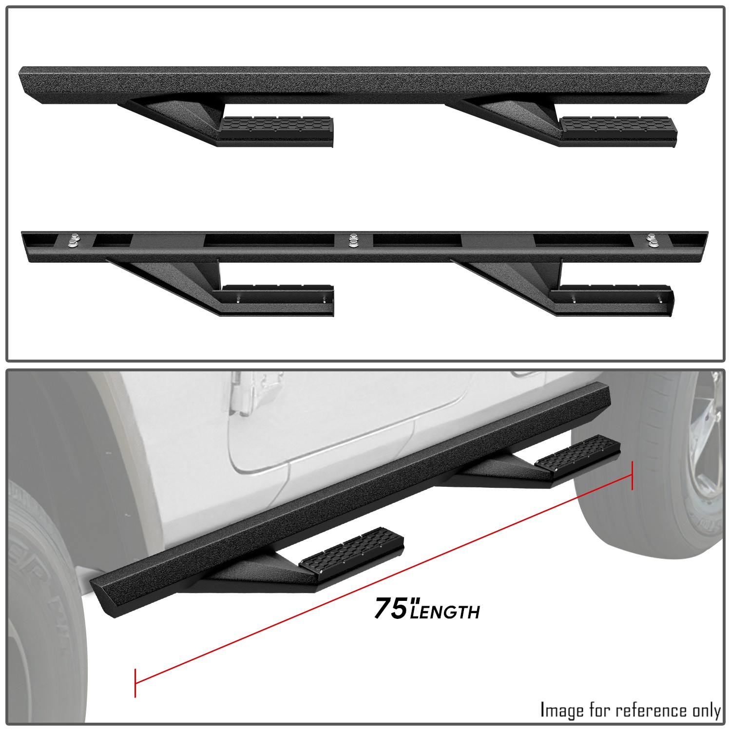 Nuvision for 18-24 Jeep Wrangler JL 4Dr Pair Steel Side Arm Step Nerf Bar Running Boards
