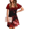 thumbnail image 4 of GaThRRgYP Stylish Women's Round Neck Dress with Short Sleeves,Women's Fashion Summer Print Short-sleeved V-neck Casual Dress Wine XL, 4 of 8