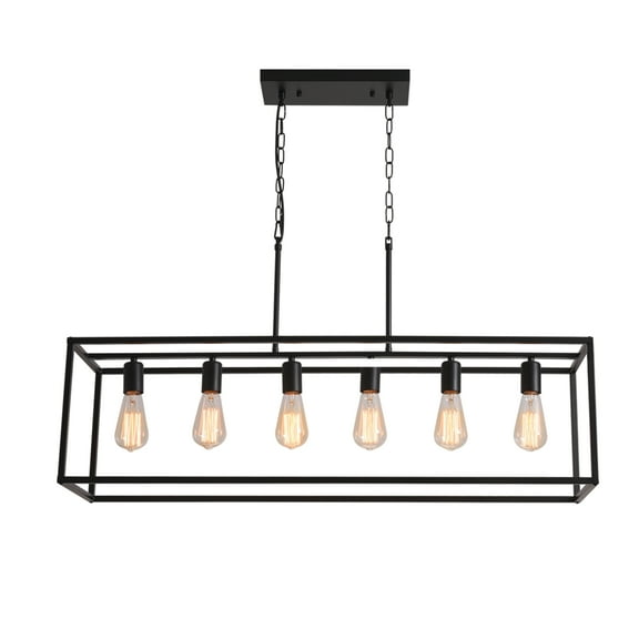 6-Light Vintage Farmhouse Black Metal Chandelier for Island Kitchen Hanging Pendant Light