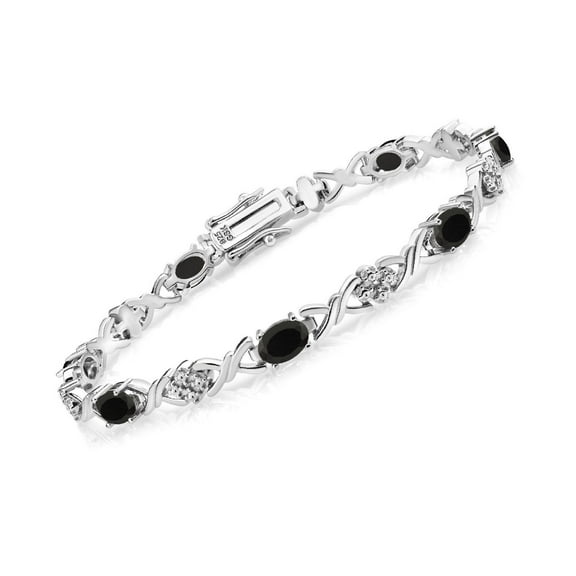 Gem Stone King 925 Sterling Silver Black Onyx Tennis Bracelet for Women (3.20 Cttw, Gemstone December Birthstone, Oval 6X4MM, 7 inch)