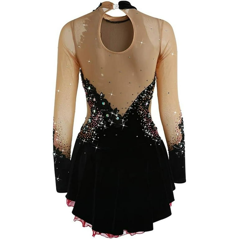 LIUHUO Girls Figure Skating Dress - White Long Sleeve Beaded Ice Skating Costume