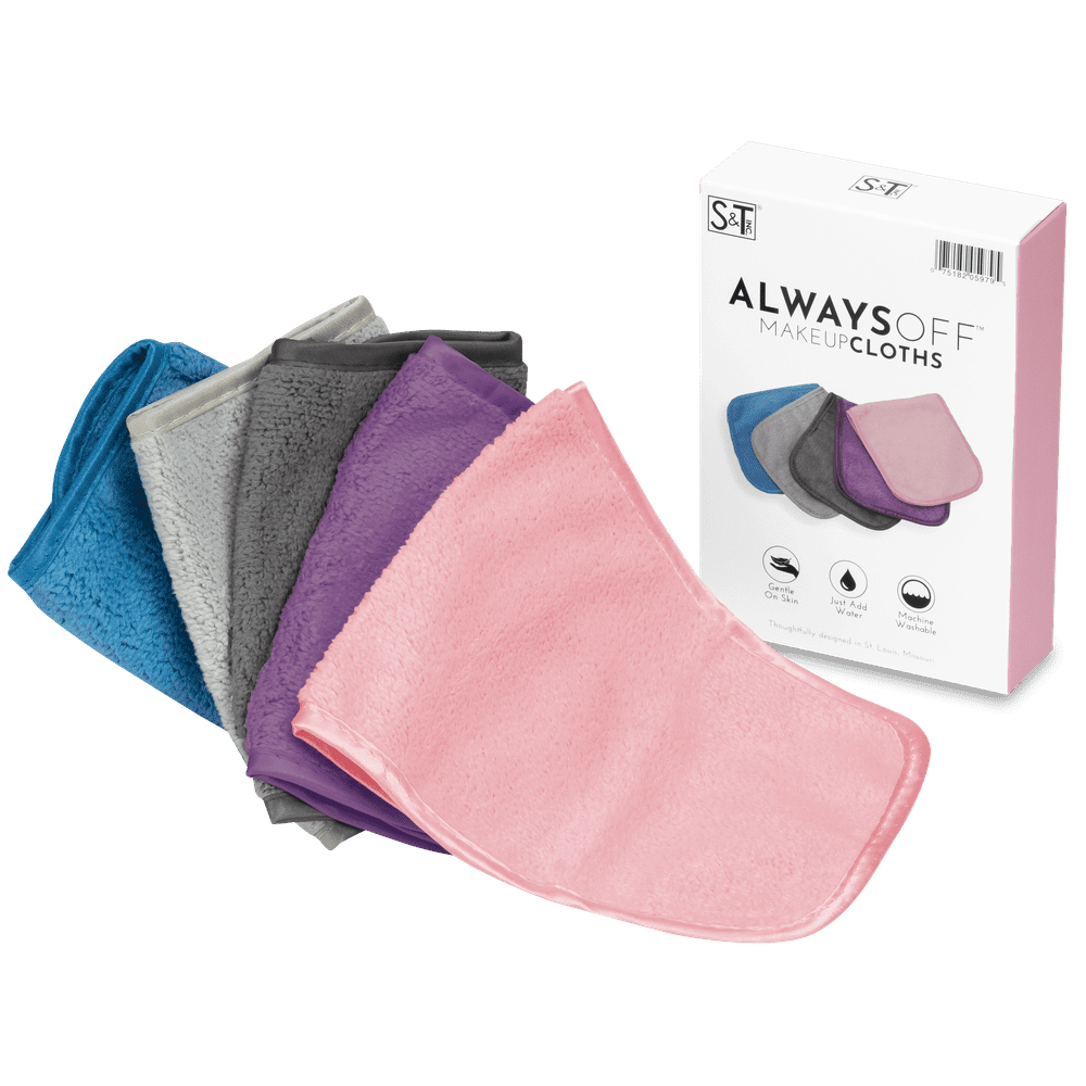 Sandt Inc Always Off Reusable Makeup Remover Cloths 6” X 12” Solid Assorted Colors 5 Pack 