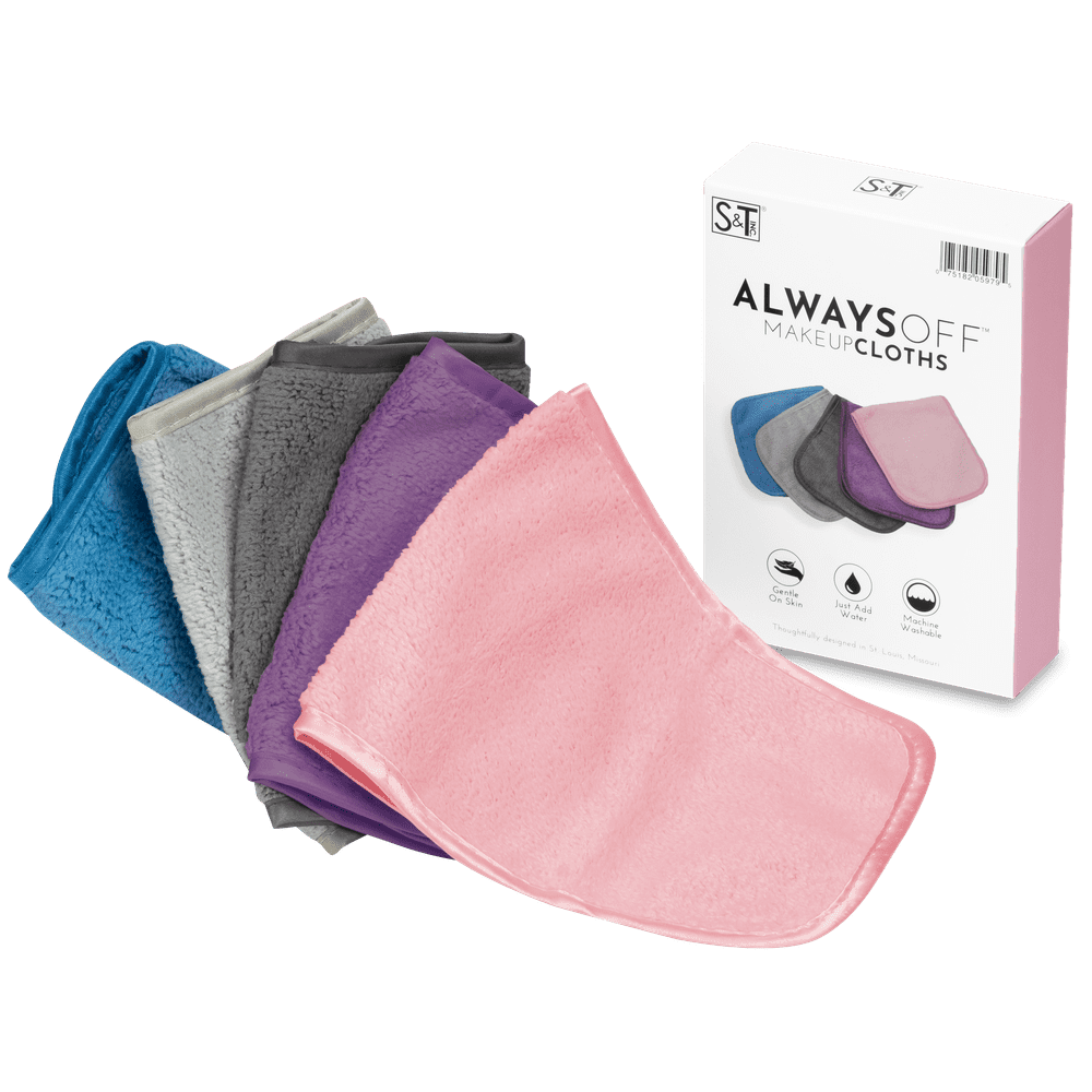 S&T INC. Always Off Reusable Makeup Remover cloths, 6” X 12”, Solid