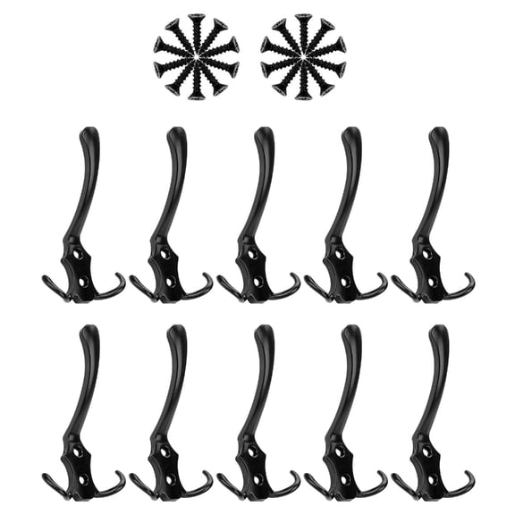Pack of 10 Wall Mounted Hook Coat Hooks with Screws Multifunctional 3 Prong Hook