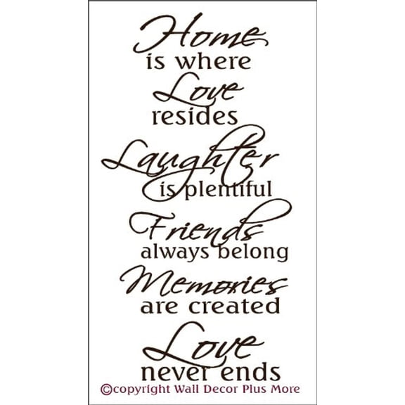 Family Décor Home Is Where Love Never Ends Vinyl Wall Decals Sticker, 36x20-Inch, Chocolate Brown