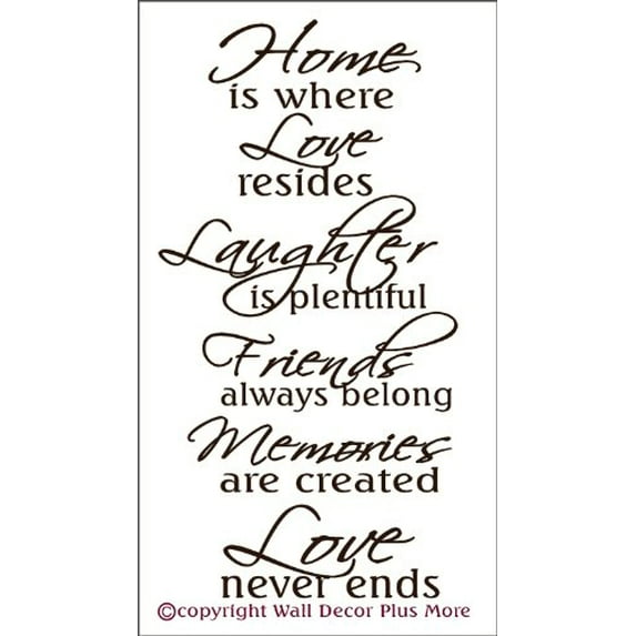 Family Décor Home Is Where Love Never Ends Vinyl Wall Decals Sticker, 36x20-Inch, Chocolate Brown