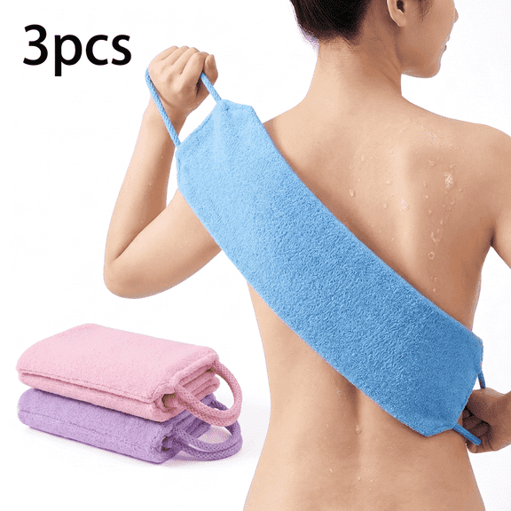 ROSEXIXI 3pcs Back Scrubber For Shower 17.7×7.9in Elastic Nylon Mesh Skin Exfoliator Dual-Handled Quick Drying