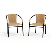 BizChair Set of 2 Commercial Grade Beige Rattan Indoor-Outdoor Restaurant Stack Chairs