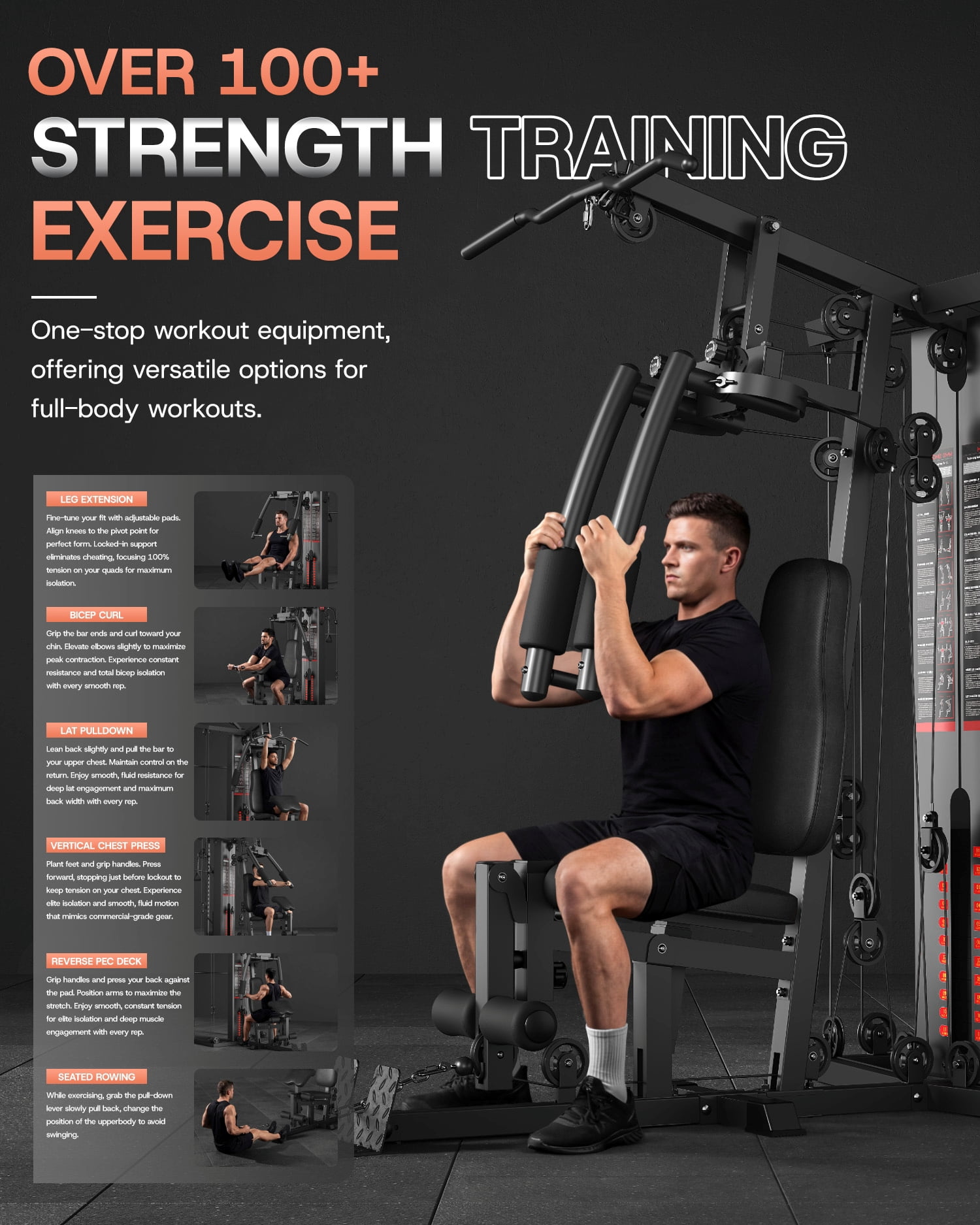 Dual-Station Smith Machine Home Gym, 140LB Weight Stack with LAT Pull-Down & Leg Press, All-in-One Workout Station for Couples & Family Strength Training