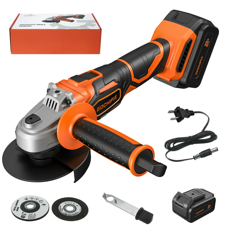 GOCHIFIX 20V Cordless Angle Grinder Kit with 4.0Ah Battery, 8000RPM  Brushless Motor, 4-1/2 inch Portable Cut off Power Tool for Grinding  Cutting and Polishing, Ergonomic 3-Position Auxiliary Handle 