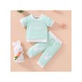 thumbnail image 3 of Kmbangi Newborn Patchwork Two-Piece Outfits, Easter Day Theme Short Sleeve Round Neck Letter Print T-Shirt + Rabbit Long Pants, 3 of 9
