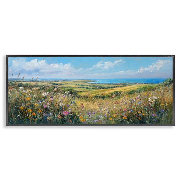 Stupell Industries Traditional Away in a Valley Landscape Black Framed Giclee Art, 24 x 10, by Petals Prints Design