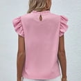 thumbnail image 4 of RYRJJ Women's Elegant Shirt Tops Ruffle Cap Sleeve Dressy Casual Blouses Keyhole Back Frill Trim Mock Neck Shirts(Pink,S), 4 of 5