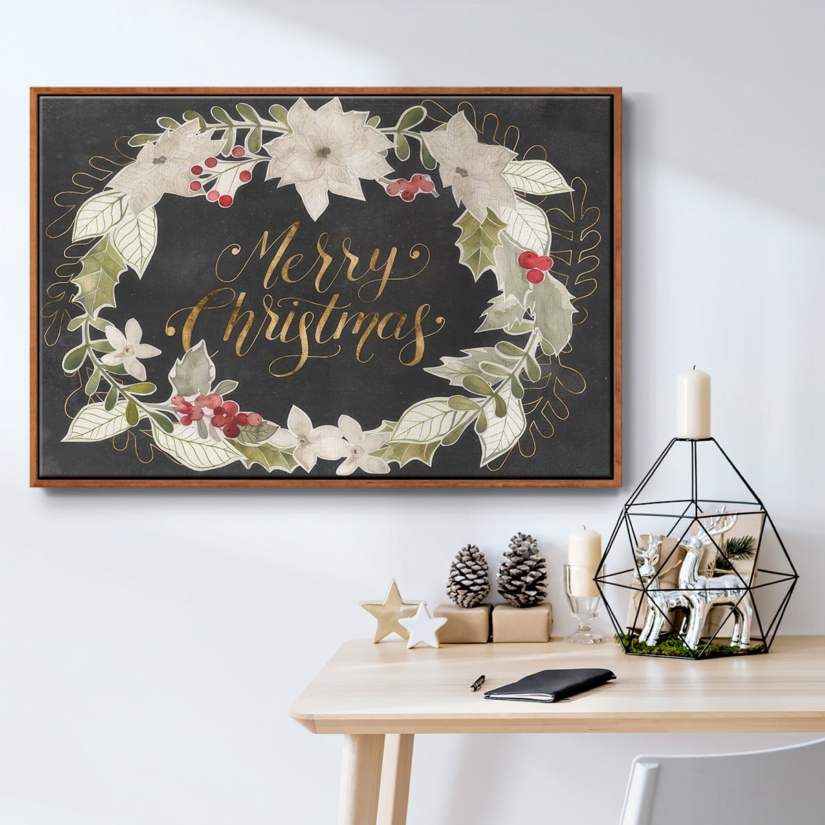 Gilded Christmas Collection A - Framed Gallery Wrapped Holiday Canvas - 25 x 37 - Rosewood Frame