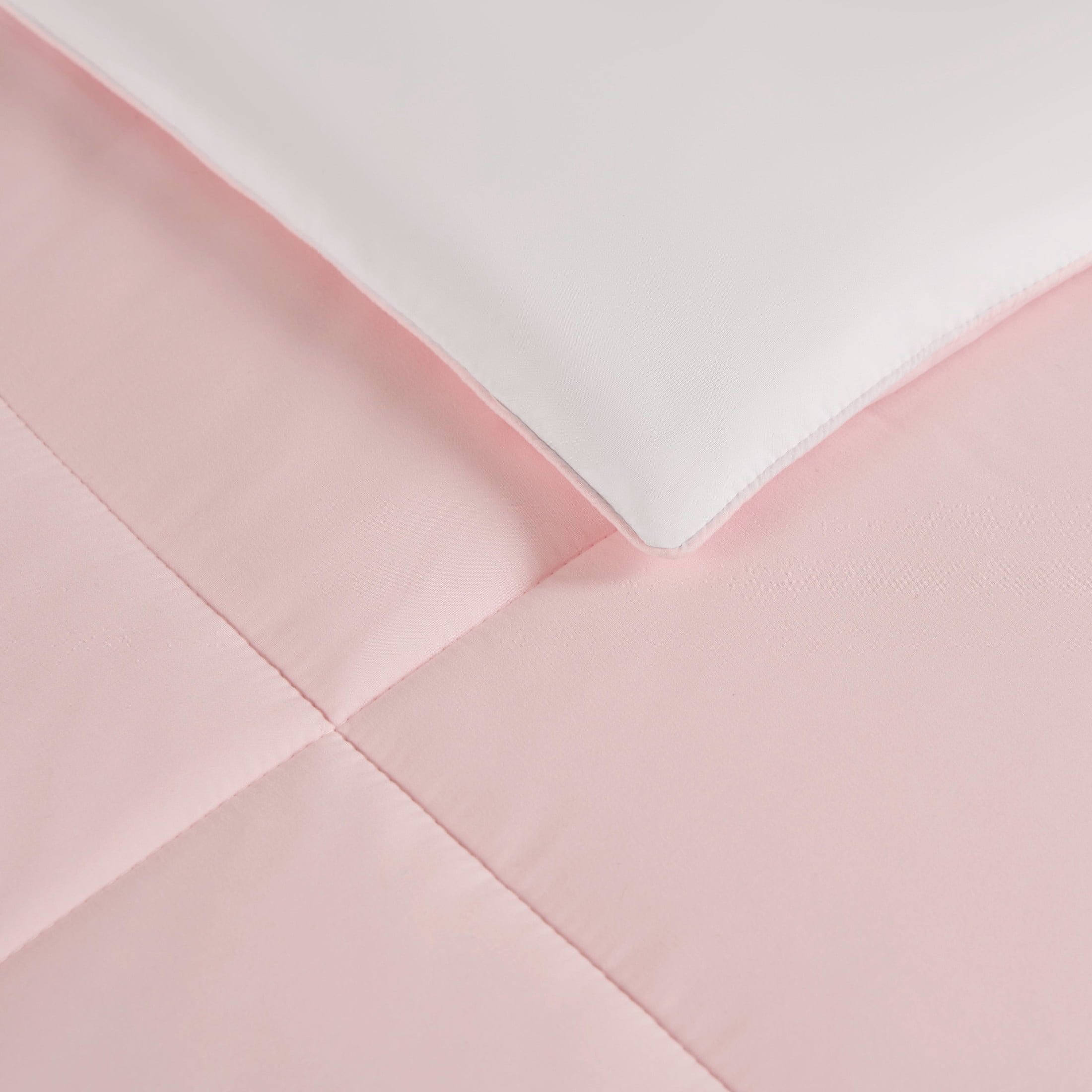 The Sheet Lab Reversible Box Stitch Comforter Set, 3-Piece Full/Queen – Light Pink/White
