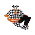 thumbnail image 1 of Kid Halloween Plaid Pumpkin Long Sleeve Tops Flared Pants Bow Headband, 1 of 6