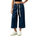 thumbnail image 2 of Hueook Straight Leg Jeans for Women Drawstring Elastic Waist Denim Pants with Pockets Casual M, 2 of 5