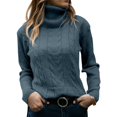 thumbnail image 1 of Jersey Langwyqu de cuello alto de punto trenzado de manga larga para mujer, 1 of 3