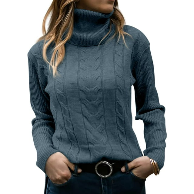 Jersey Langwyqu de cuello alto de punto trenzado de manga larga para mujer