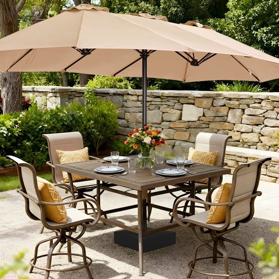 Amadwell 13FT Large Patio Umbrella with Base Included, Double Sided Outdoor Umbrellas, Beige