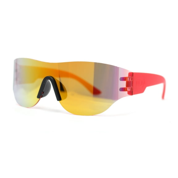 Boys Kids Rimless Shield Color Mirror Wrap Curved Sport Sunglasses Red - Orange Mirror