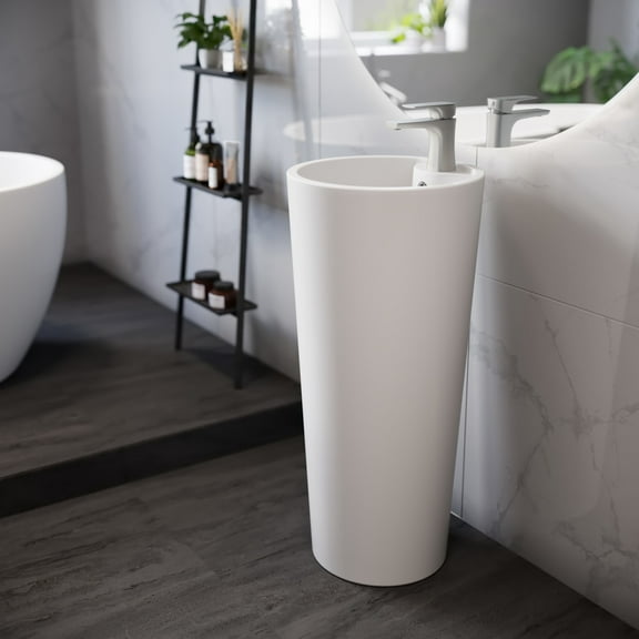 Monaco Circular Basin Pedestal Sink in Matte White