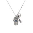 thumbnail image 2 of Delight Jewelry Silvertone Hamsa Hand with Blue Crystal - Love and Lock Charm Necklace, 18"+1", 2 of 4
