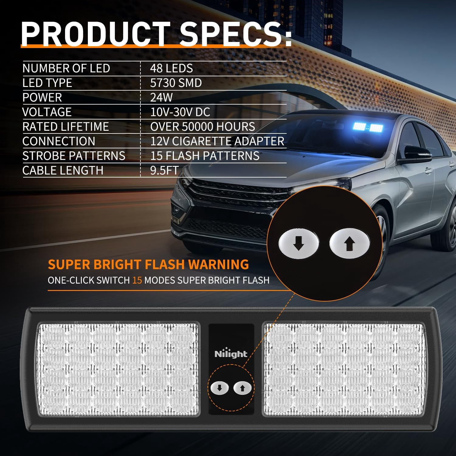 Nilight Blue 48Led Strobe Lights Interior Windshield Emergency Warning Lights for Truck