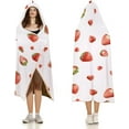 thumbnail image 3 of Strawberry Print Blanket Wearable Blanket Fleece Hooded Robe Cloak Throw Quilt Poncho All Season, 3 of 6